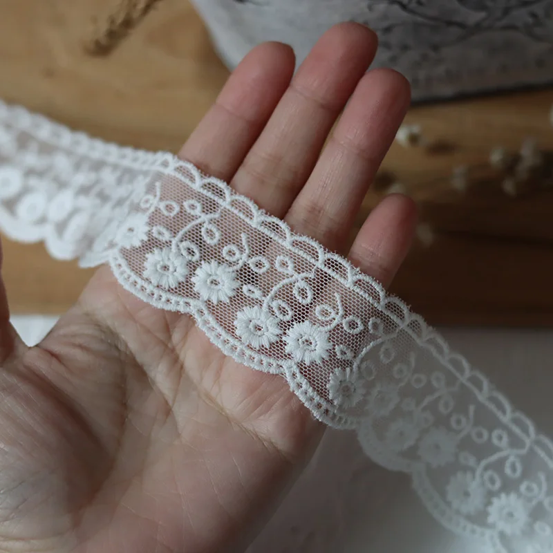 

Оптовая продажа, 13 м/лот, 3,5 см, маленькая, широкая, белая, хлопчатобумажная отделка, кружевная отделка, аксессуары ручной работы W111