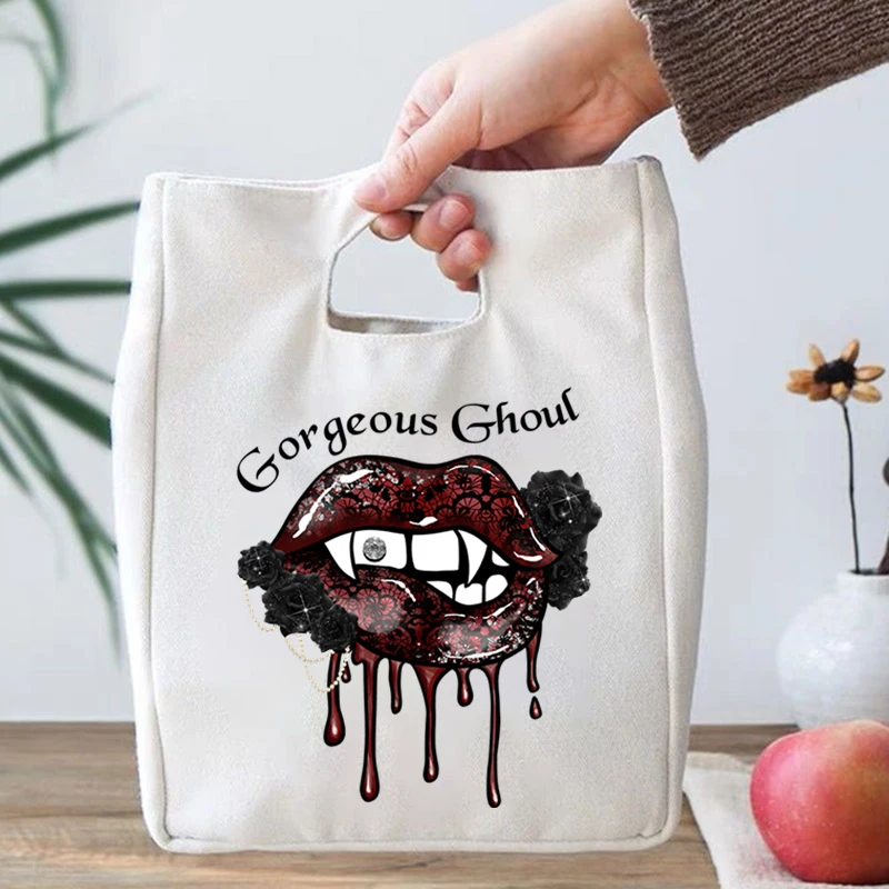 

Gorgeous Ghoul Cartoon Print Preservation Heat Insulation Bag Waterproof Vampire-halloween Print Bag Lunch Bags Lady Food Bags