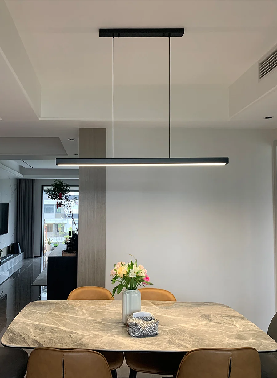 

Modern Linear Pendant Light Dining Droplight White Black Wood Long Hanging Lamp for Dine Room LED Strip Fixtures Kitchen Lights