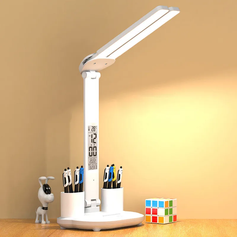 

LED Table Lamp Foldable Table Lamp USB Dimmable Touch Calendar Temperature Clock Night Light Learning Reading Light