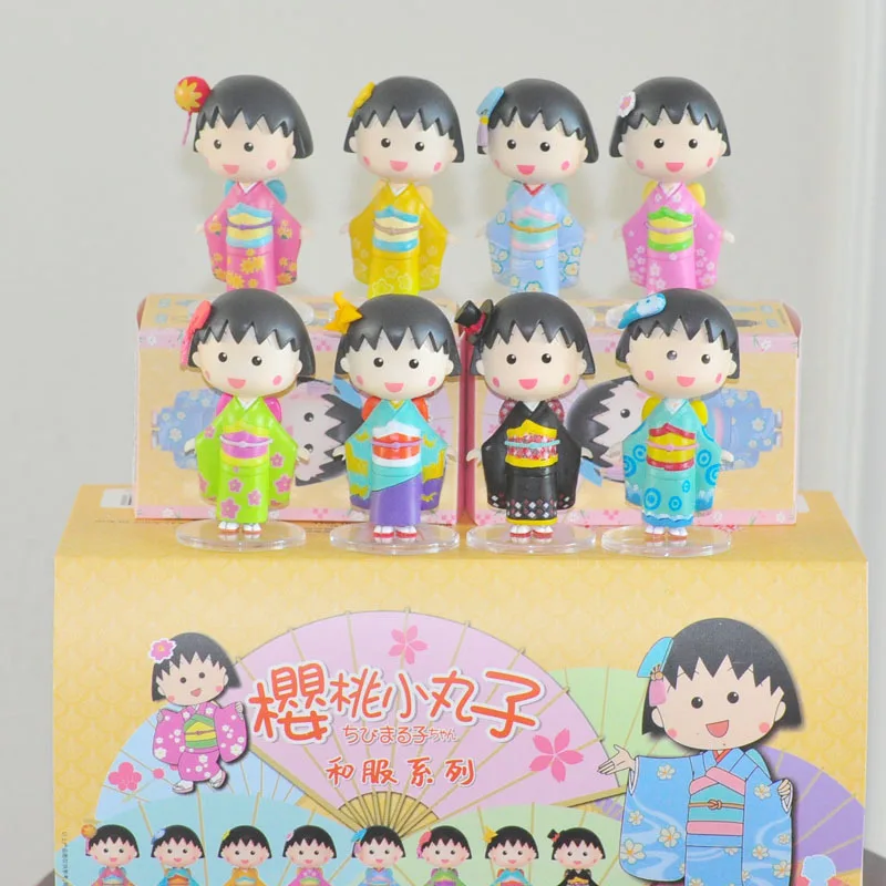 

8 Styles Hand Painting Kimono Chibi Maruko Chan Action Figure Pvc Anime Figurine Keychain Pendant Cake Decorations Girl Toy Gift