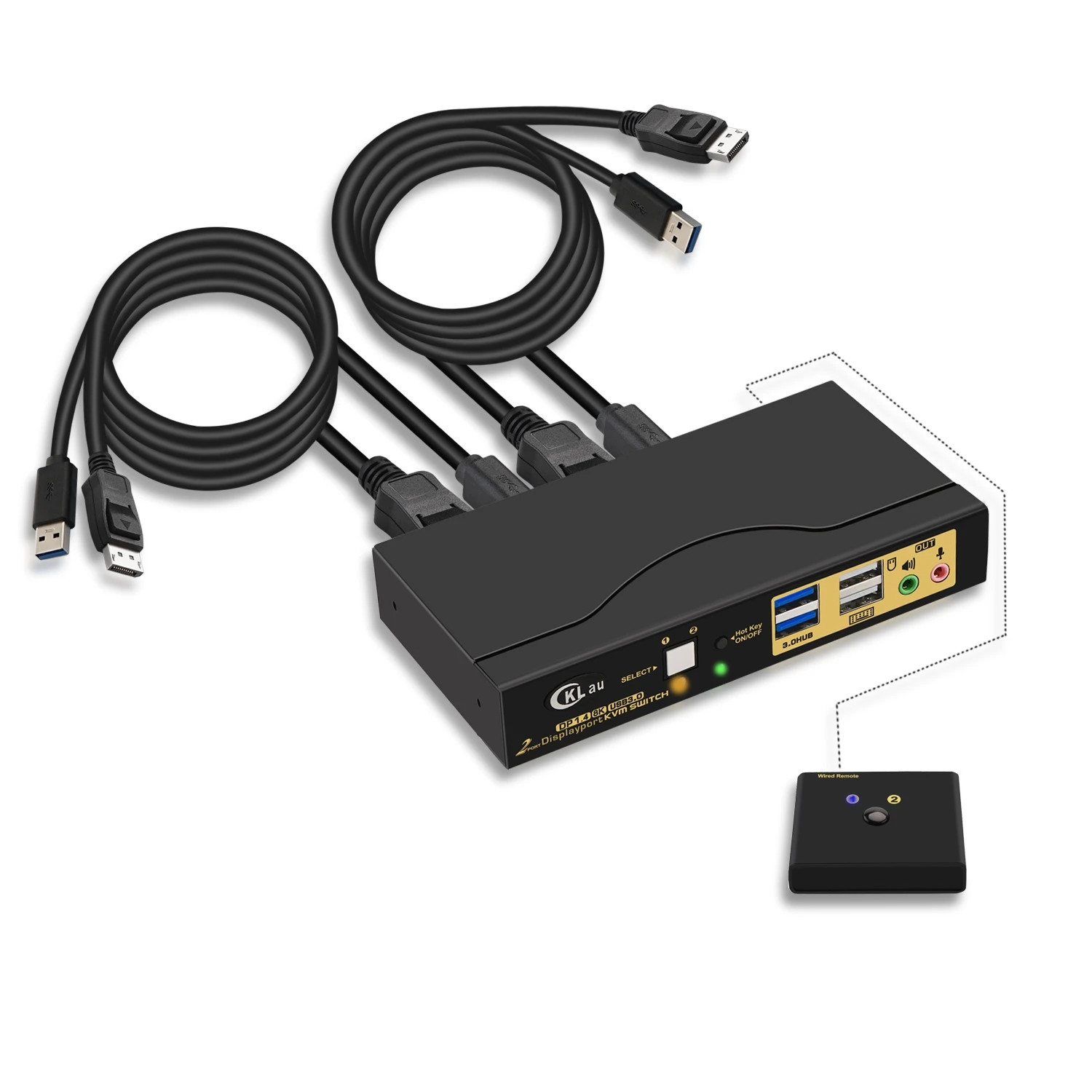 2Port Displayport  KVM Switch , DP 1.4 with Audio,  USB3.0 Hub, Resolution Up to 8K@60Hz 4:4:4 ，CKL-62DP