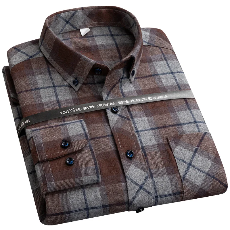 

2022 New Autumn Winter New Men's Plaid Flannel Shirt Male Regular Fit Casual Long-Sleeved Shirt
