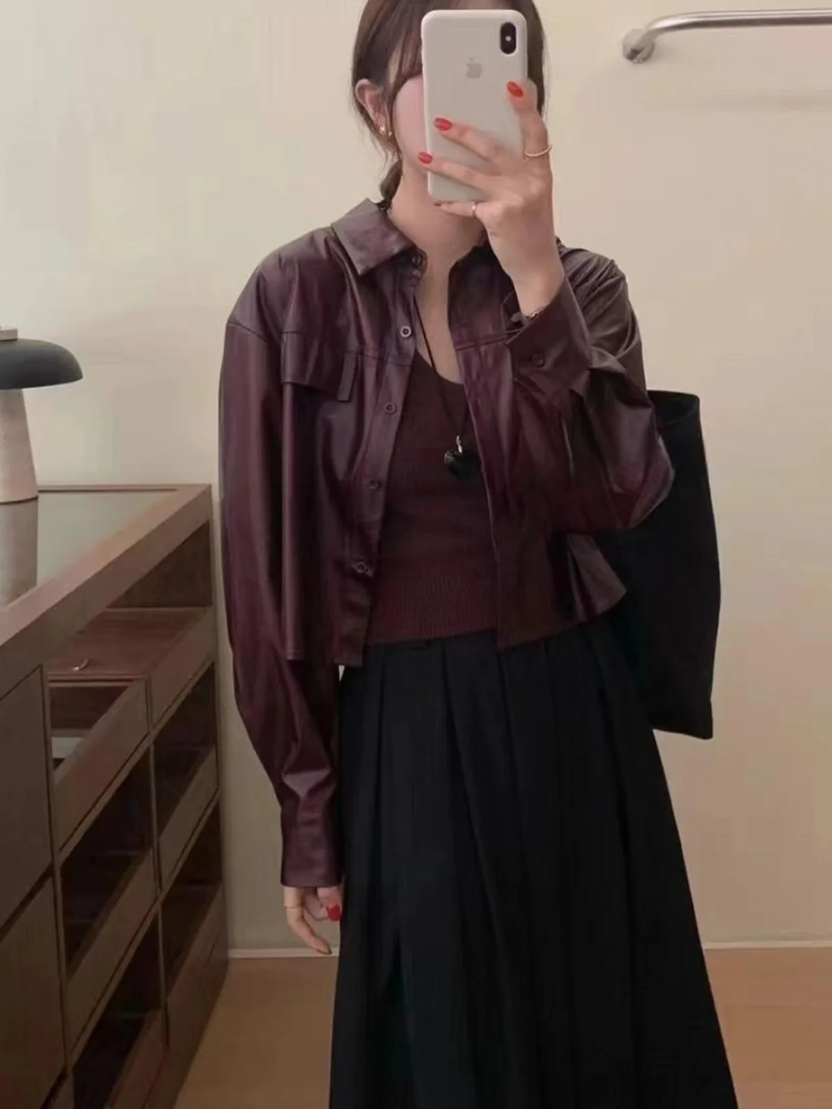 Куртка женская из экокожи с длинным рукавом свободный однобортный Жакет прямого