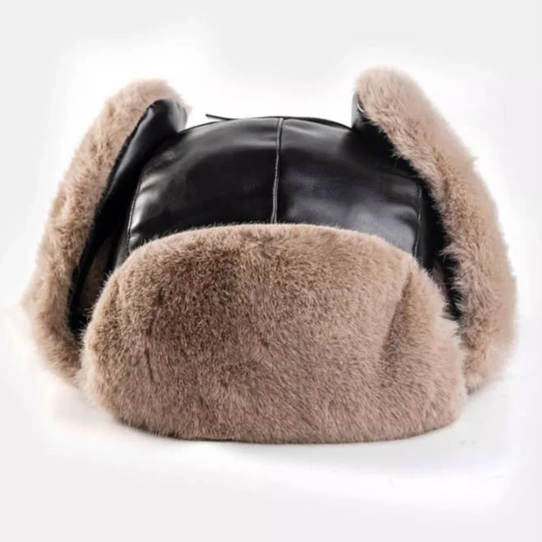 suwana ze sztucznej skóry Aviator dla mężczyzn Kobiety Zimowa gruba czapka bomber Trapper Futrzana pluszowa narciarska Outdoor Russian Style