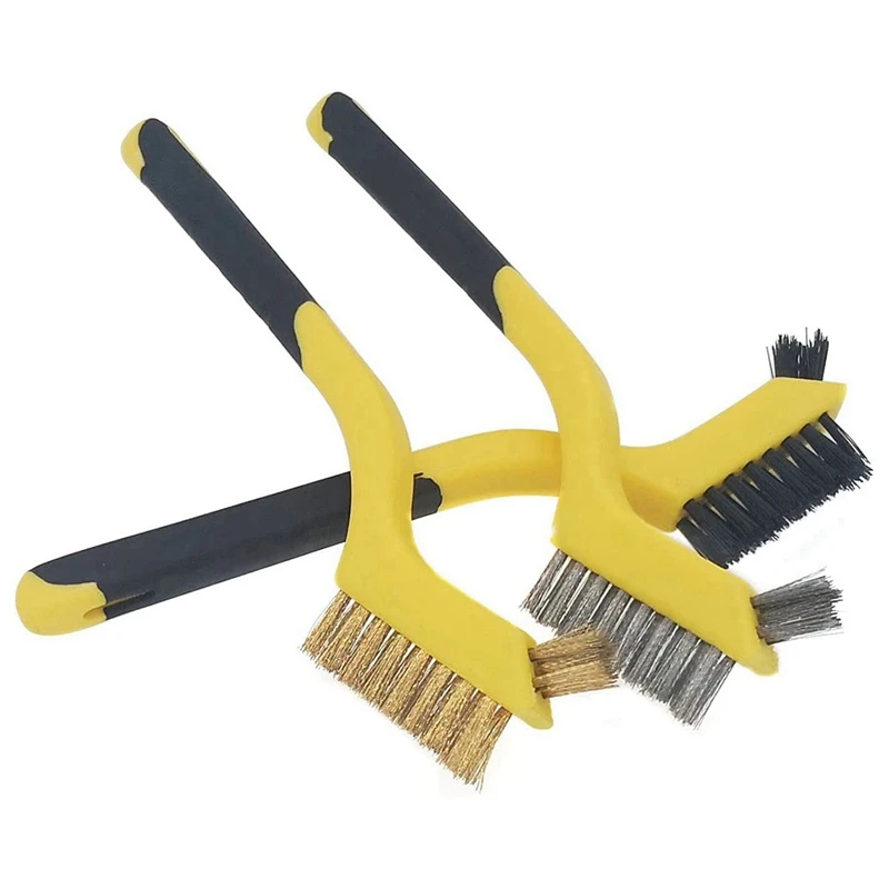 

6 Pcs Wire Brush Set Nylon/Brass/Stainless Steel Bristles With Curved Handle Grip For Rust, Dirt & Paint Scrubbing