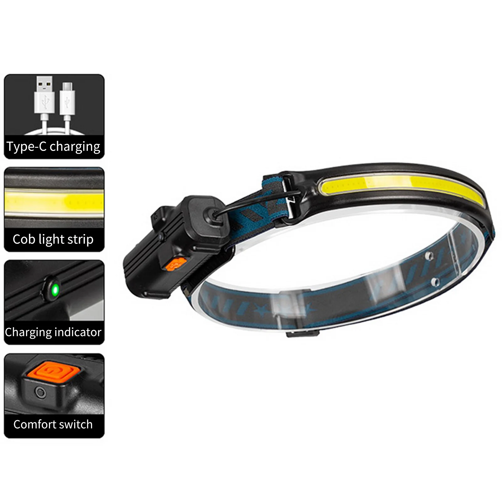 

Headlamp Flashlight Lamp Flash Hunting Hiking LED Rechargeable Waterproof Front Light for Jogging Camping
