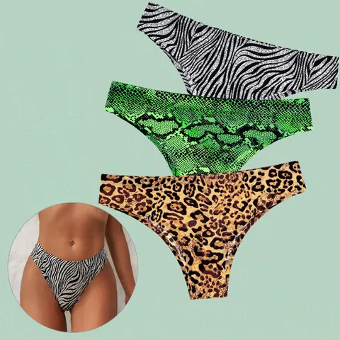 Leopard Ice Silk Thin Sports Underpants Intimate Sexy Woman Panties and Thongs Lingerie for Sex Tiger Zebra Panties Briefs