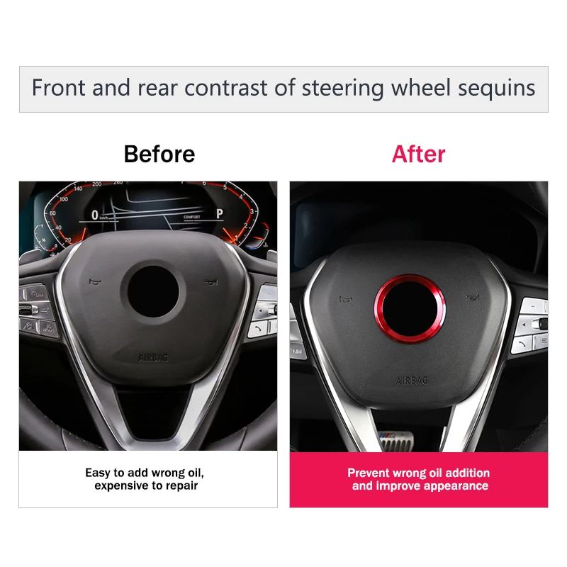 Aluminum Car Steering Wheel Ring Circle Sticker Trims Cover For BMW 1 2 3 5 Series X1 X3 X5 X6 E36 E39 E46 E30 E60 E90 E92 F30