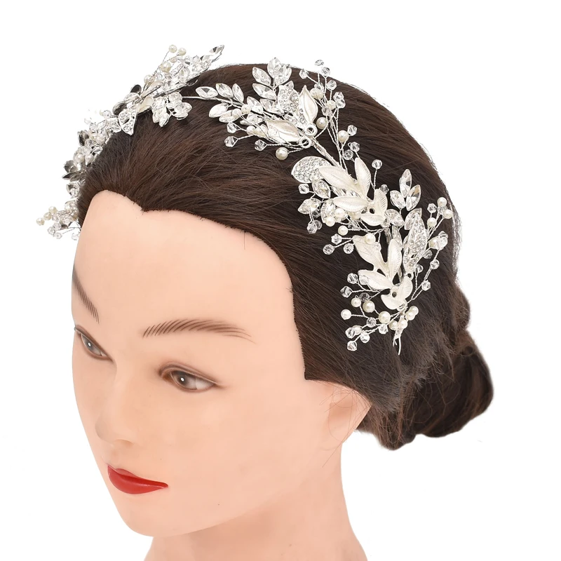

Женские повязки на голову с листьями из сплава, свадебные повязки в стиле барокко для невесты, украшения для волос с жемчугом