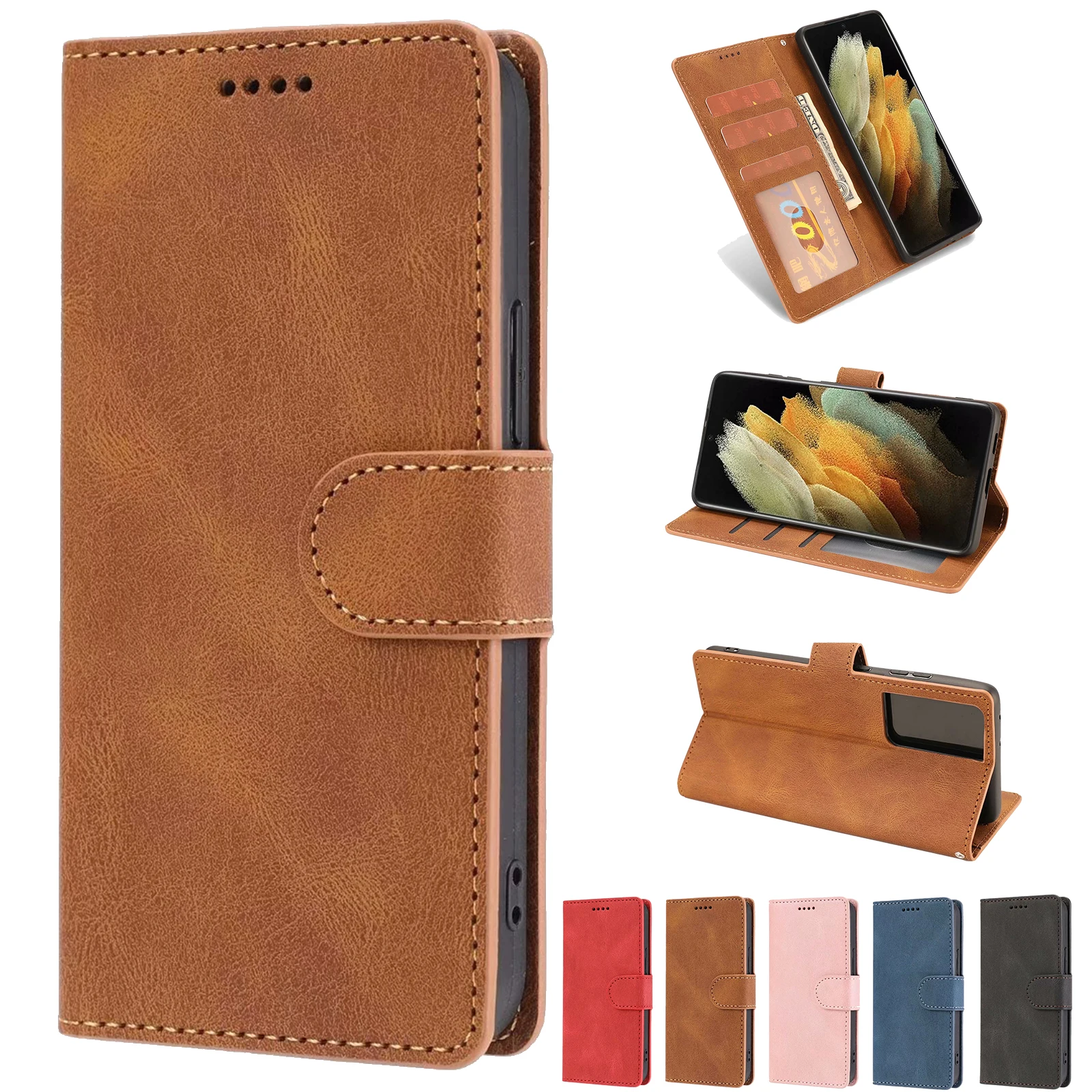 Флип-кошелек для Samsung Galaxy S21 S22 S20 FE S10 S9 S8 Plus S7 Edge Note 8 9 10 Lite 20 Ultra из кожи, защитный чехол