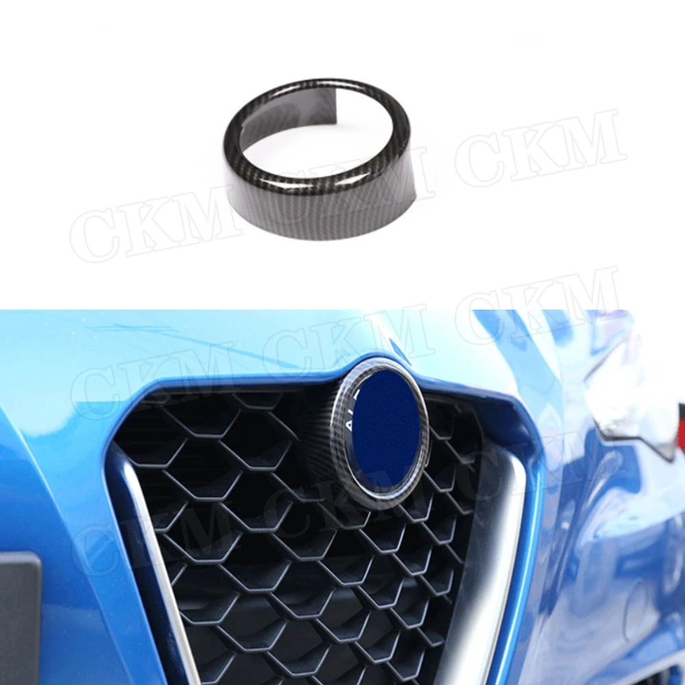 

Carbon Fiber Material Front Bumper Car Logo Decoration Ring For Alfa Romeo Giulia 2017 2018 2019 ABS Carbon Look Auto Styling