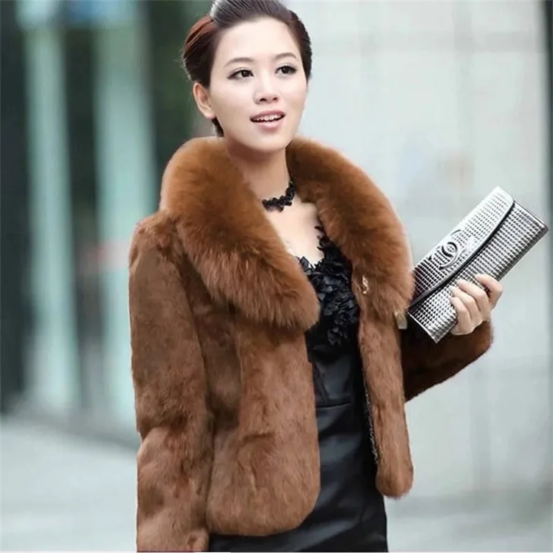 Women's jackets Short White Imitation Fur Jacket New Autumn And Winter Korean Fashion Slim Coat Fox Fur Collar Coat Woolen Coat