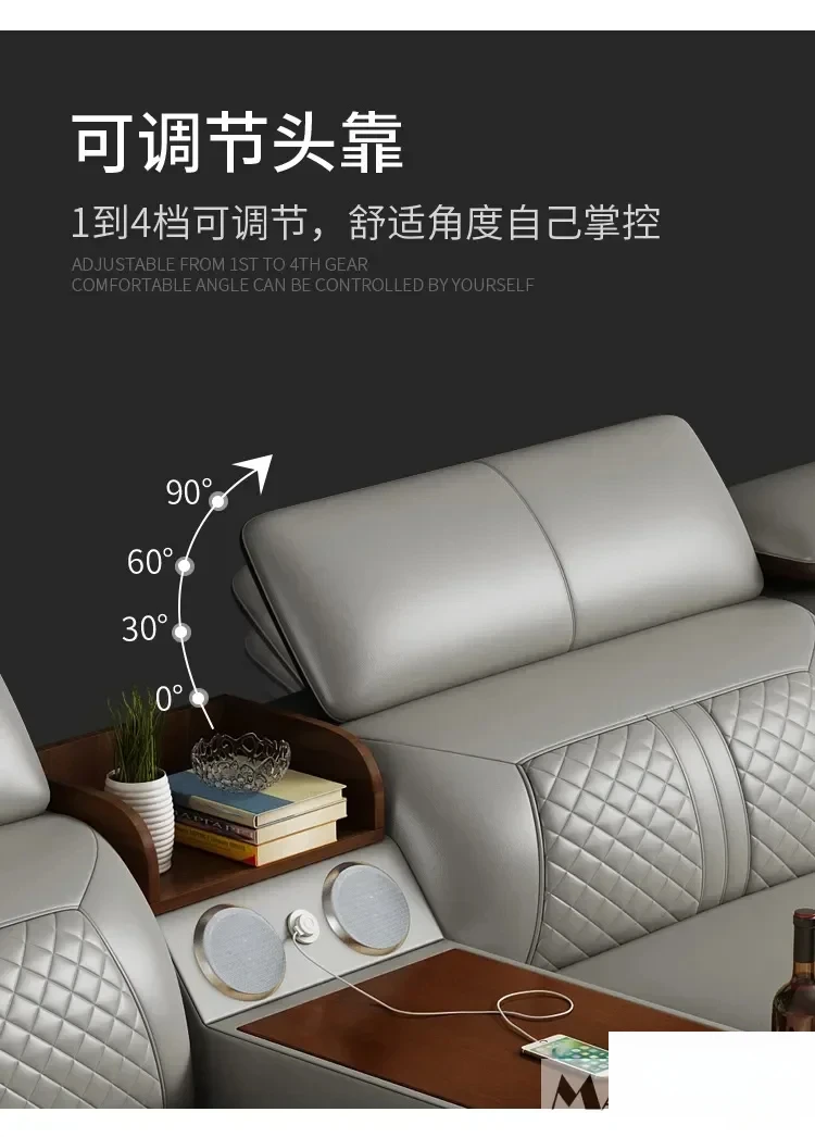 Стильный итальянский диван из натуральной кожи для гостиной с подстаканником USB