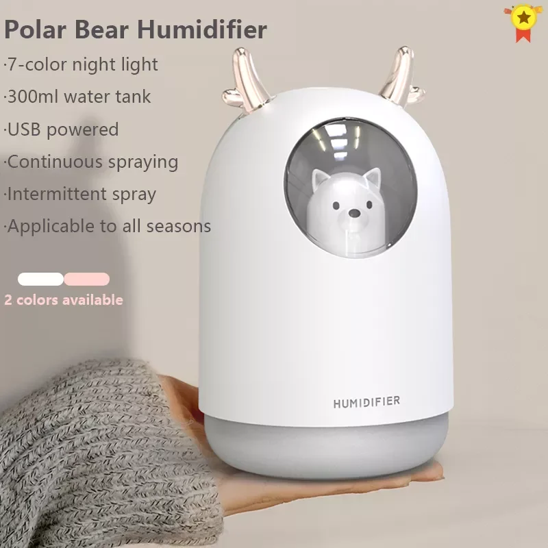 

Увлажнитель воздуха ультразвуковой с ароматизатором и светодиодный лампой, 300 мл