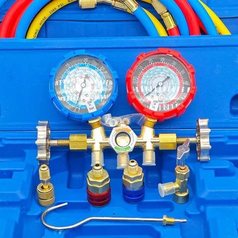 Профессиональный набор инструментов для обслуживания холодильного оборудования с двухметровым и многоцветным шлангом