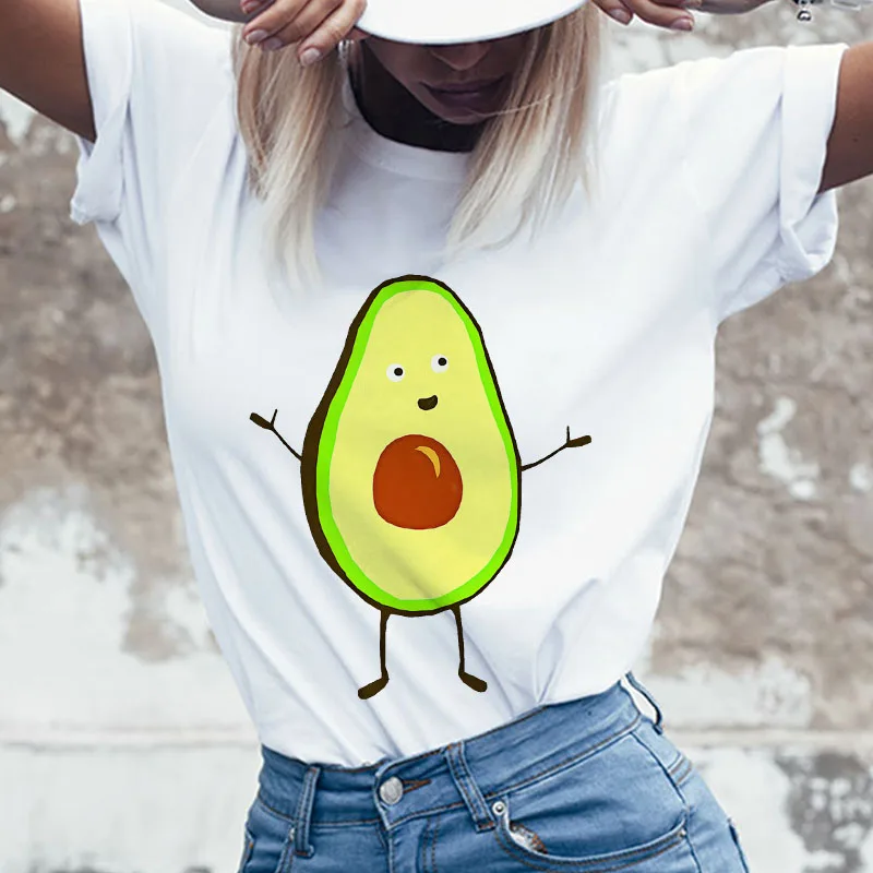

Women T shirt Graphic avocado Fashion Printed cartoon Tops Tshirt Female Tee Shirt Summer Short sleeve Clothes Ladies T-shirt