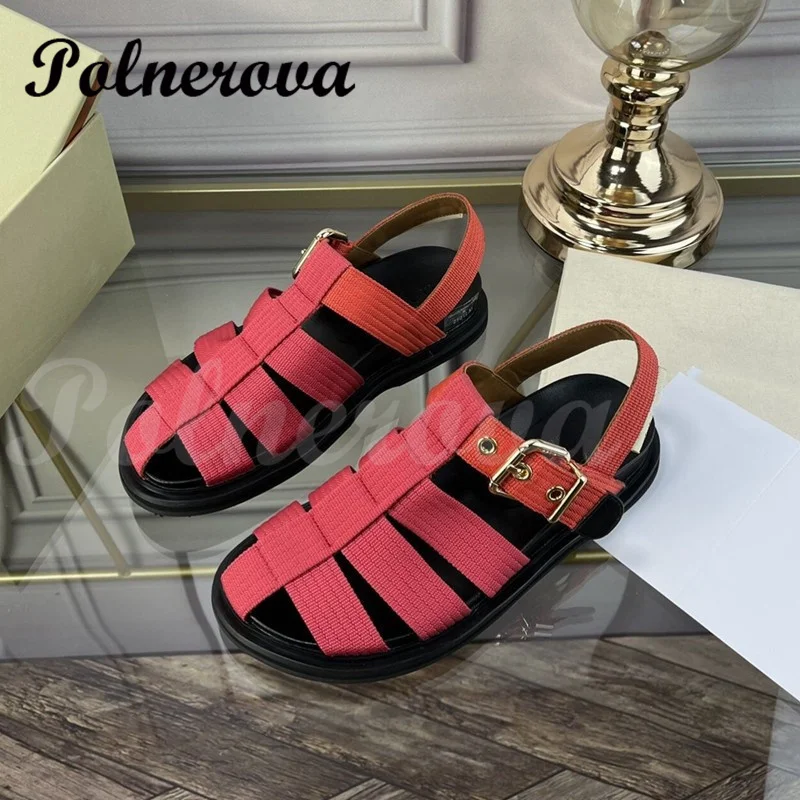 Retro Woven Baotou Sandals Women's Flat Leather Hollow Fashion Roman Shoes Flat Platform Summer Casual Shoes Summer New In