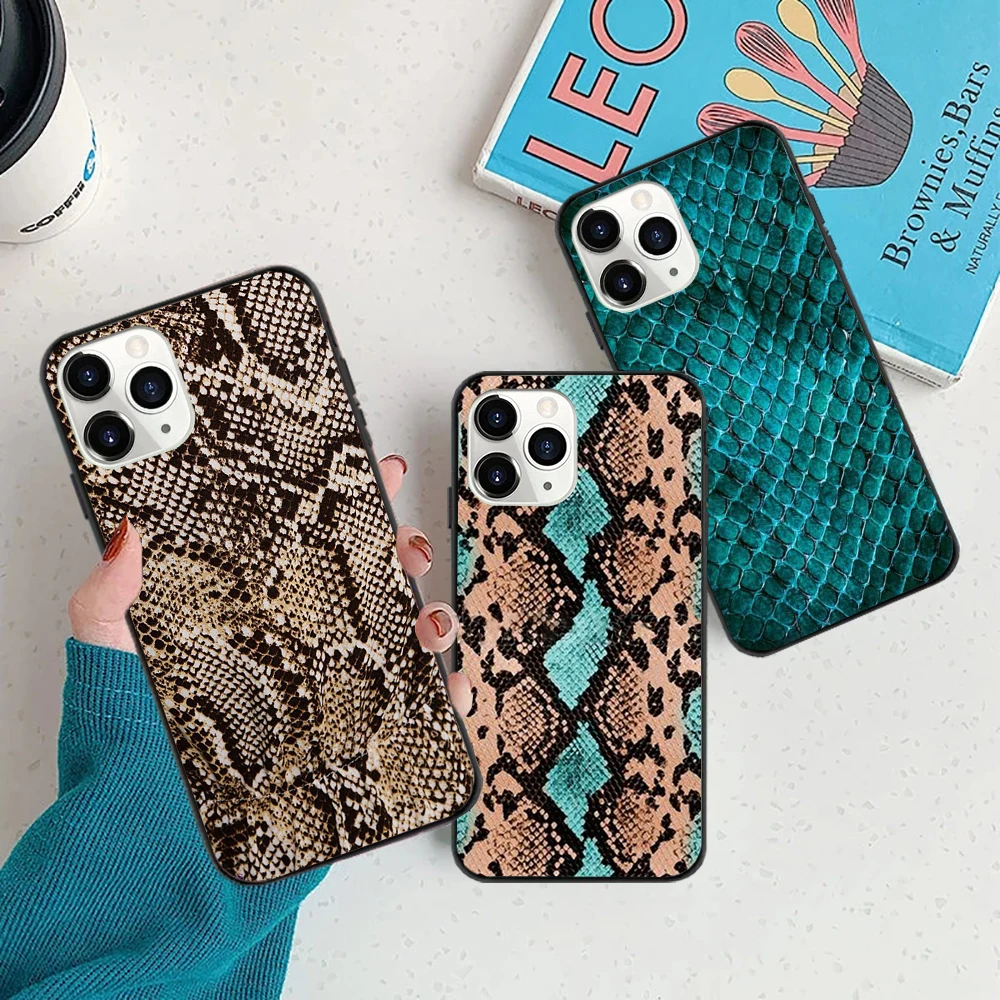 

Snake Skin print black Phone Case for iPhone 11 12 13 mini pro XS MAX 8 7 6 6S 5s Plus X SE XR 2020