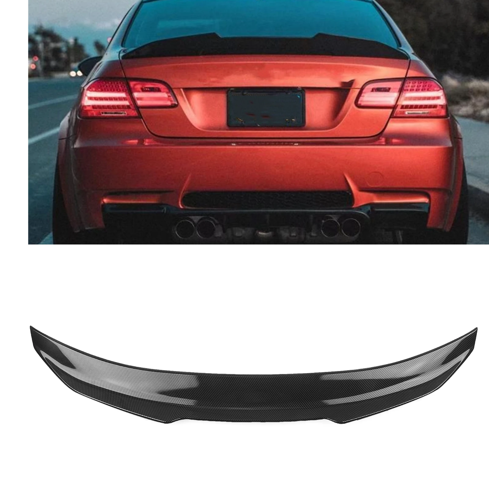 

For BMW E92 M3 Base Coupe 2 Door 2006-2012 PSM Rear Trunk Lid Spoiler Wing Carbon Fiber Look Car Decklid Flap Trim Splitter Lip