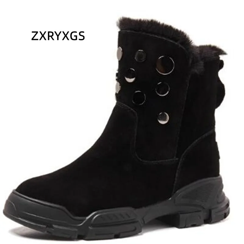 

ZXRYXGS Frosted Cowhide Winter Leather Boots Martin Boots Warm Comfort Snow Boots Roman Shoes 2022 New In-tube Women Boot Trend