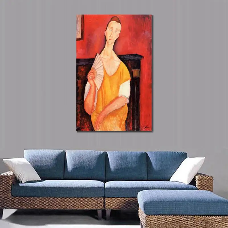 Женщина с веером Луния Чеховская, картина Амедео Модильяни в технике масляной живописи, высокое качество портрета, ручная работа для стены в комнате.