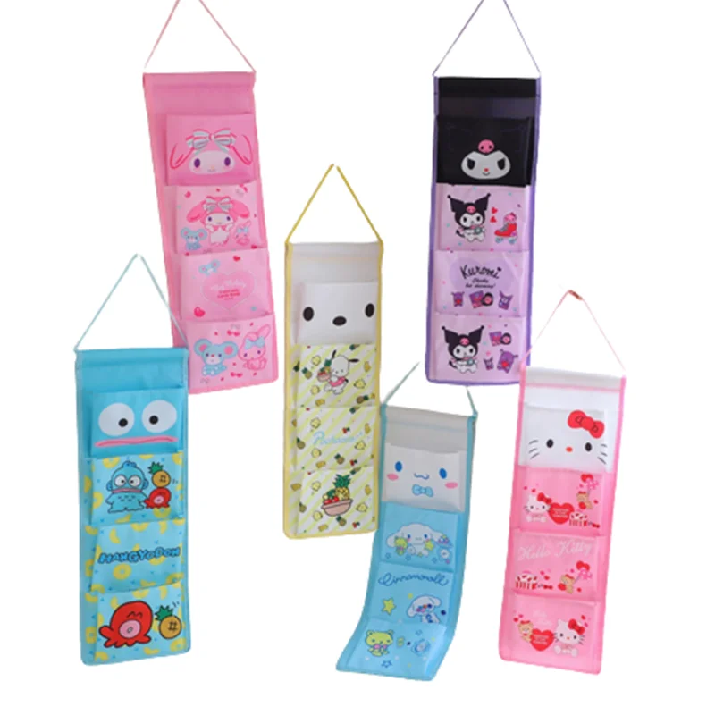 

Anime Cartoon Kuromi Cinnamoroll Cute Hanging Wall Storage Bag Creative Kawaii Door Rear Hanging Sundries Multi-grid Storage Bag