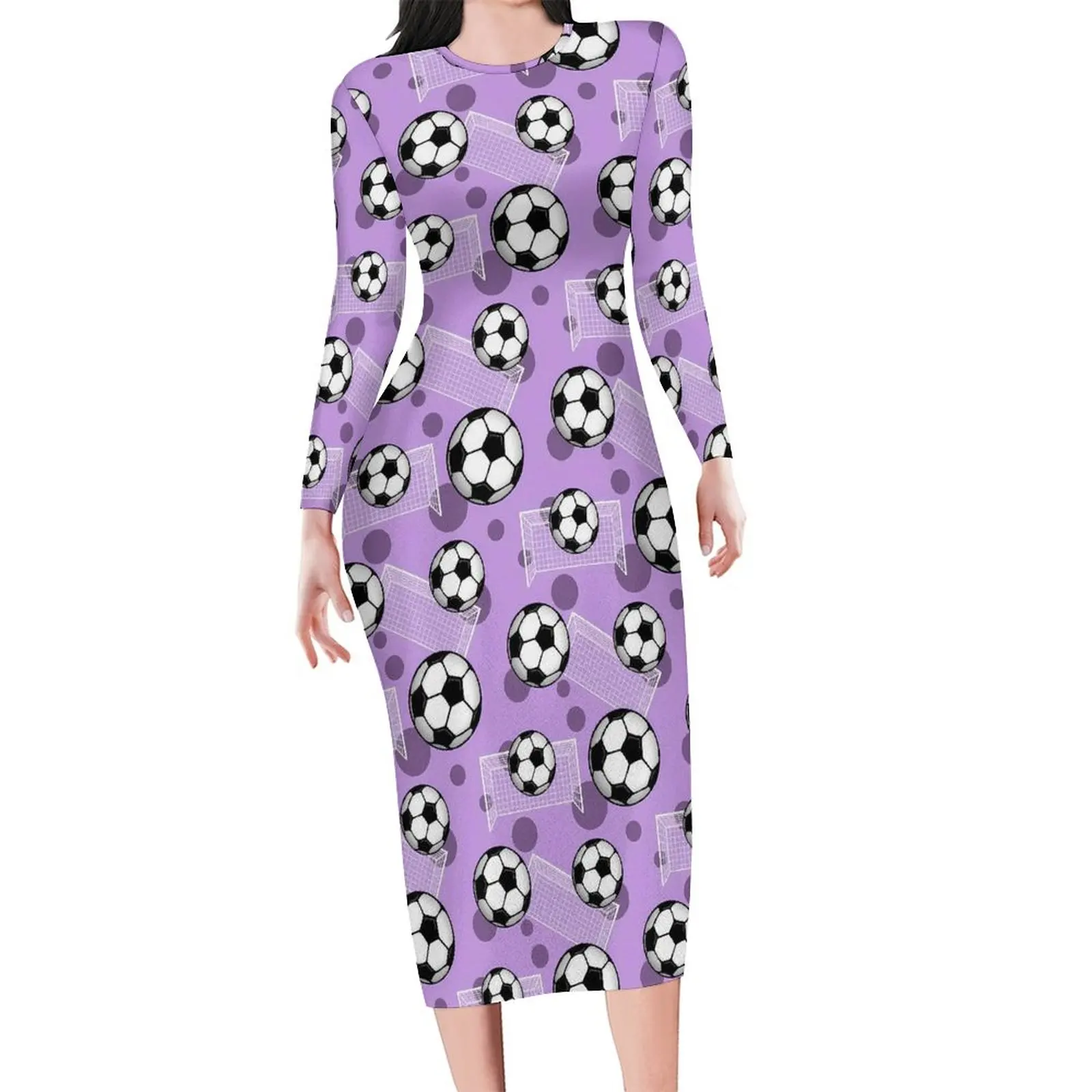 

Платье с длинным рукавом для футбольного мяча, фиолетовая уличная одежда, летние элегантные облегающие платья, женское платье большого размера с принтом
