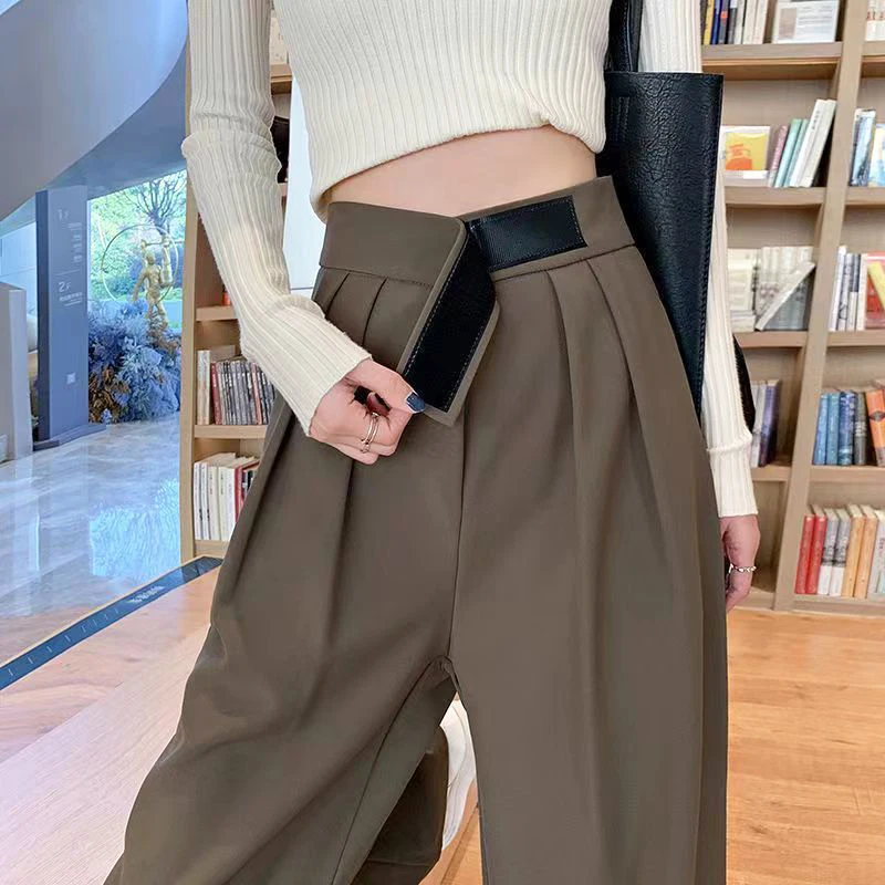 

Suit Wide Leg Pants Women 2023 Spring Autumn New High Waist Loose Showing Thin Casual Straight Dragging Trousers Korean Style
