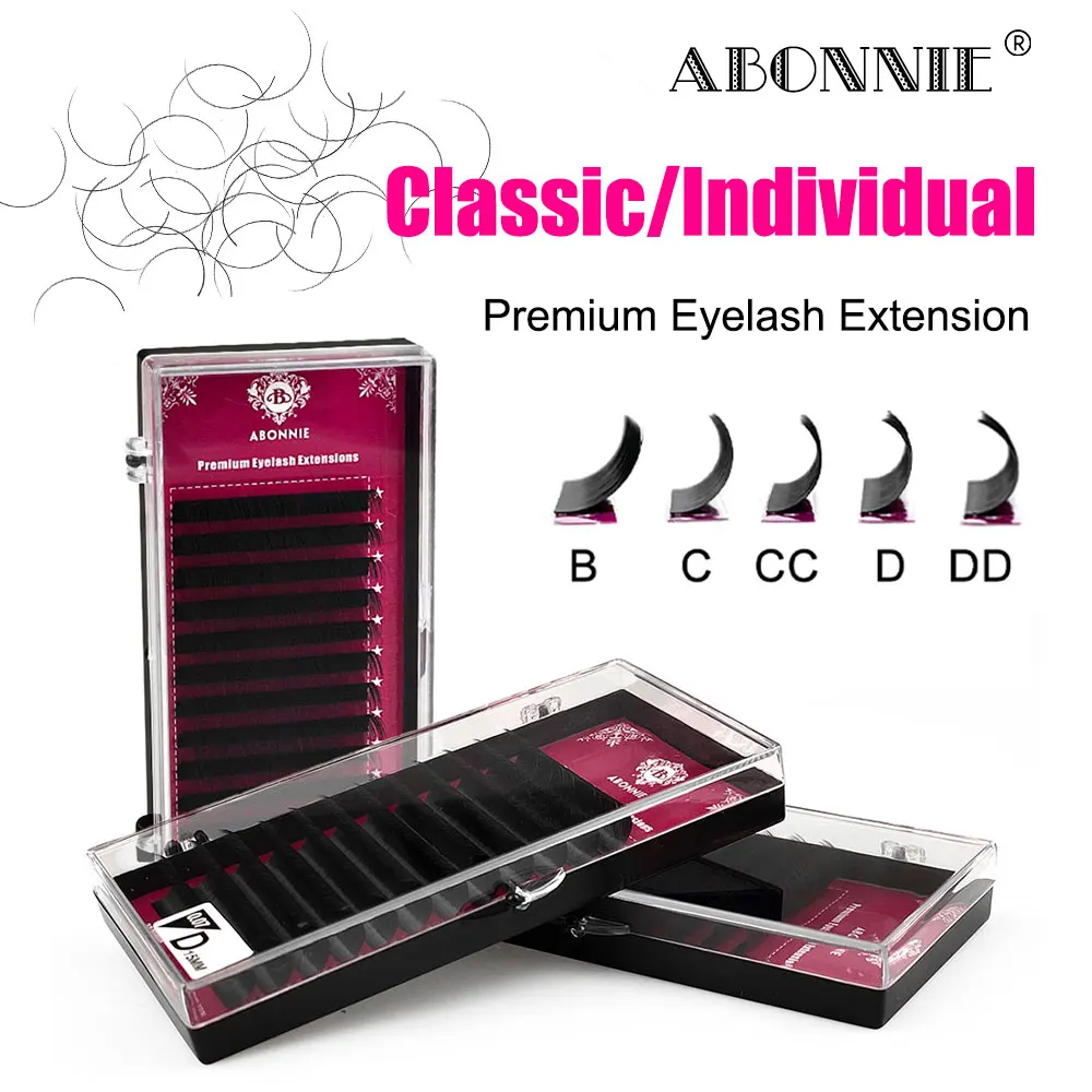 Abonnie All Size Lashes Mix Tray B/C/CC/D/DD Curl Premium Individual Eyelash Extensions Russian Volume Fluffy Classic Lashes