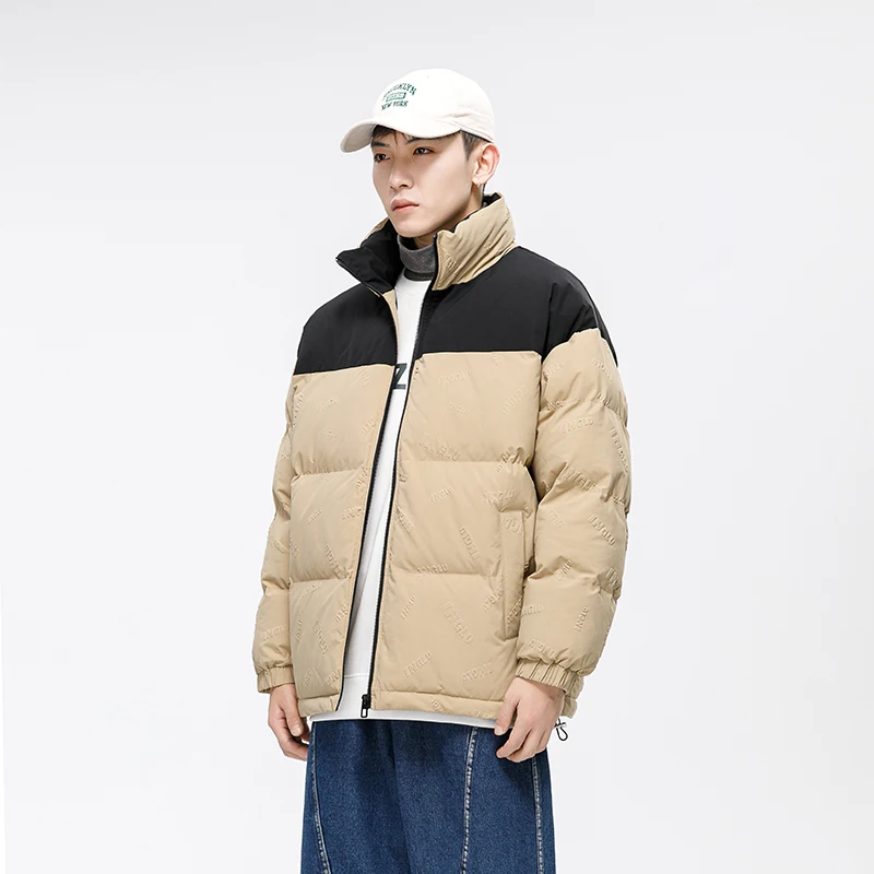 

Streetwear Trend Warm Bubble Coat Men's Winter Outdoor Golf Coat Contrast Zippered Jacket Casual Warm Puffer Jacket for Men