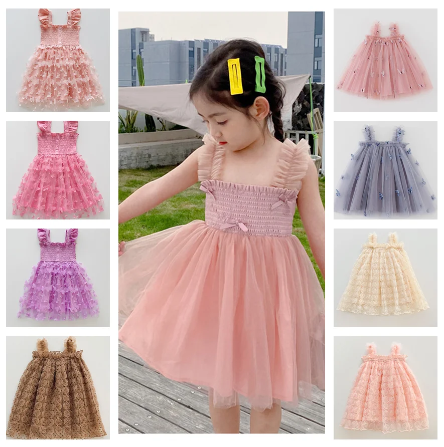 

Детские платья для девочек 2023 корейское летнее Сетчатое платье на бретельках платье принцессы для маленьких девочек