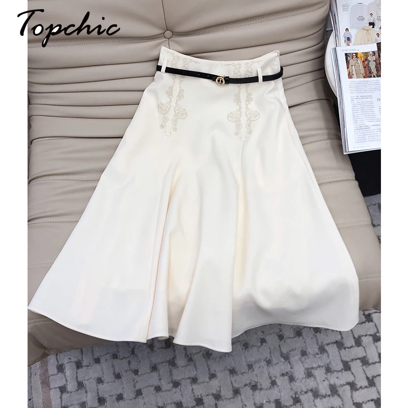 

Женская винтажная юбка с цветочной вышивкой, дизайнерская элегантная юбка средней длины в Корейском стиле, осень 2023