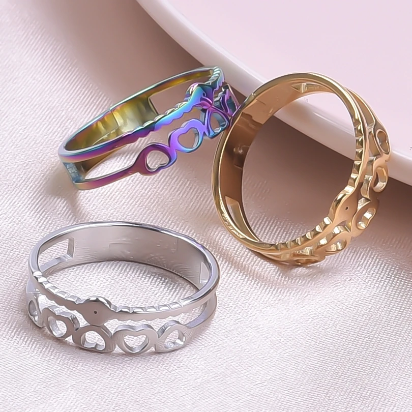 

Double Layer Heart Rings For Women Men Accessories Stainless Steel Ring Adjustable Finger Jewelry Anillos Acero Inoxidable Mujer