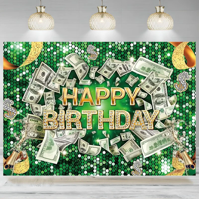 Фон для денег на день рождения зеленый баннер вечеринки блестящий бриллиант