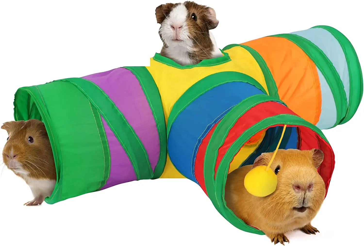 

3 Way Collapsible Small Pet Tunnels and Tubes with Interactive Ball for Guinea Pig Rabbit Ferret Hamster Chinchilla Hedgehog