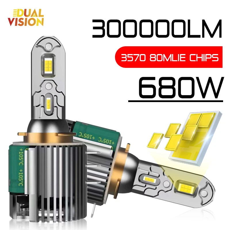 

H15 LED Car Headlights bulb Canbus 680W 300000LM 3570 CSP Chips Plug and Play Mini fan Cars Lights 12V Turbo Lamp Automobiles