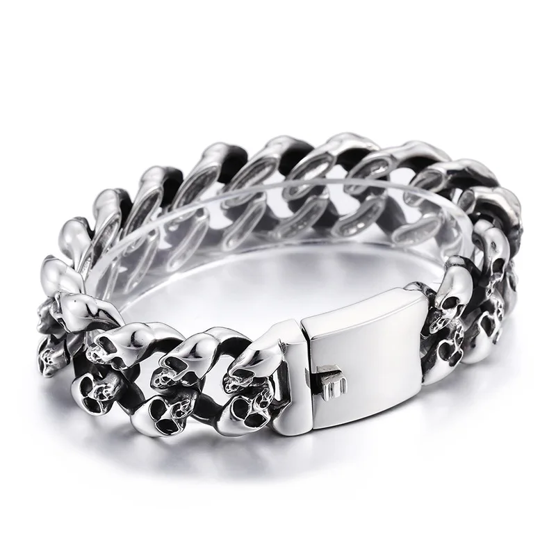 

cool skull men's bracelet western style stainless steel jewelry white gold silver color bracelet for men high quality