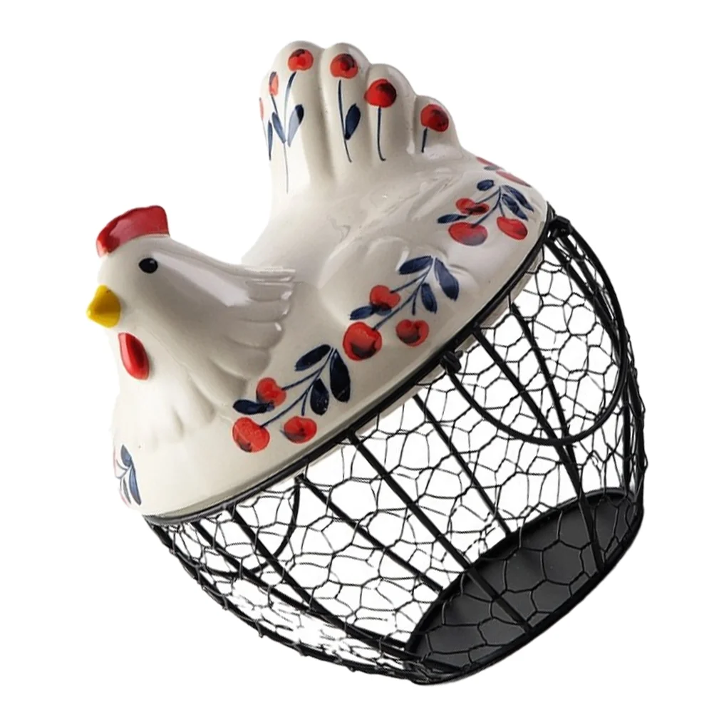 

1pc Kitchen Storage Metal Egg Basket with Ceramic Chicken Lid (Assorted Color)