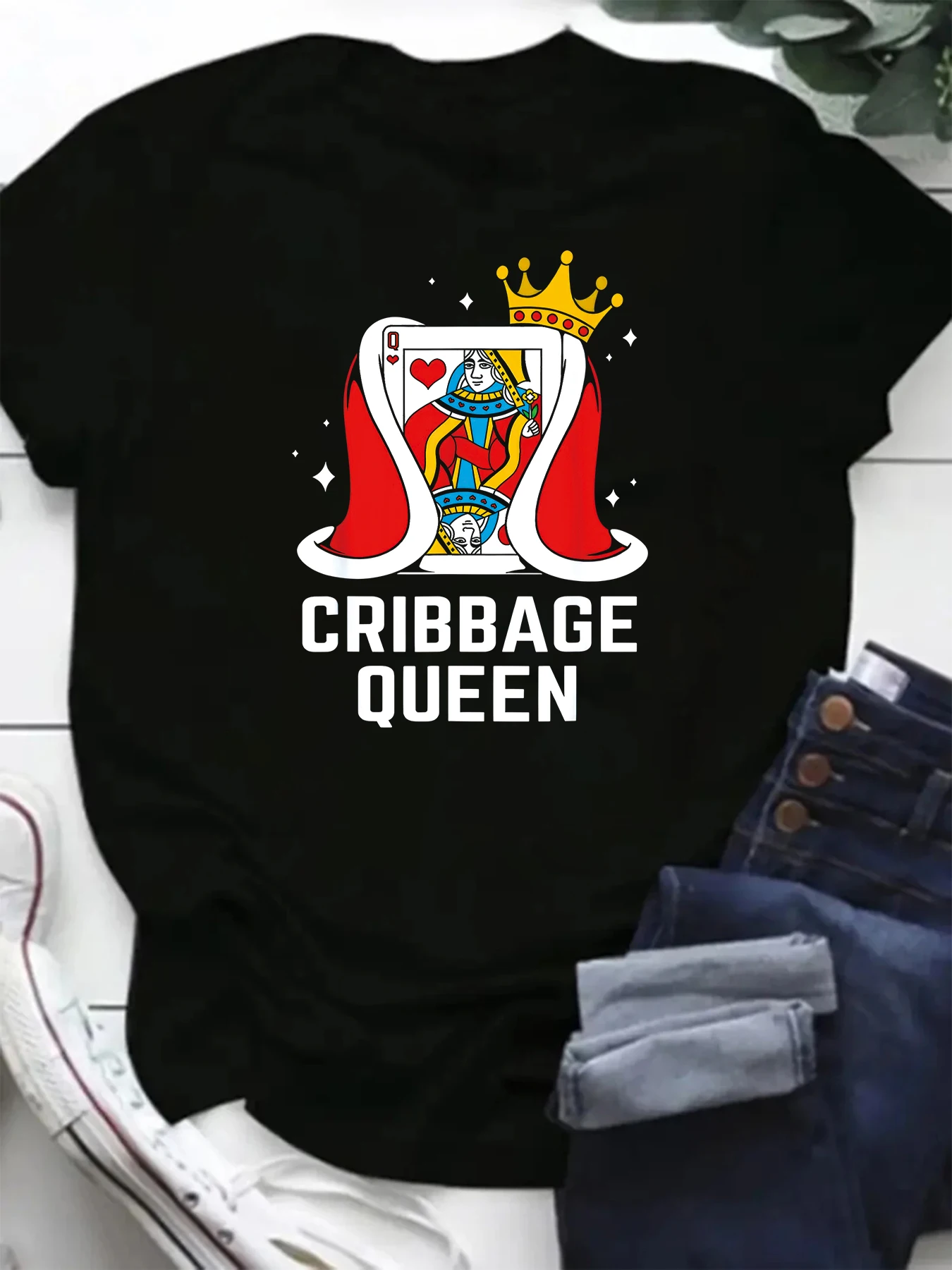 Женская Футболка С Рисунком Большого Размера Забавный Принт Cribbage Queen