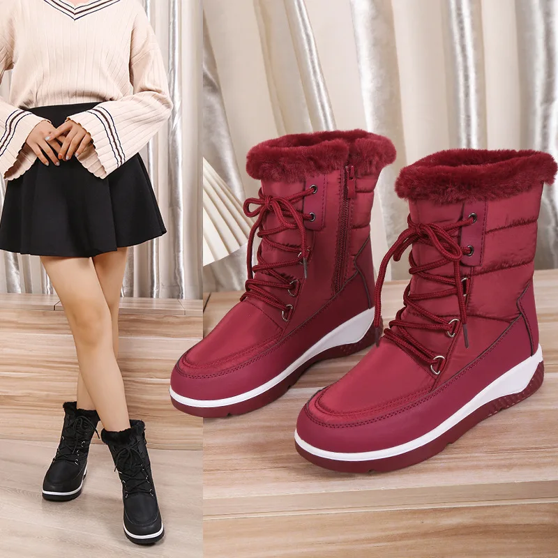 New Snow Boots Women's Thicken Plush Waterproof Platform Warm Fur Ankle Boots Woman Winter Casual Non Slip Cotton Padded Shoes
