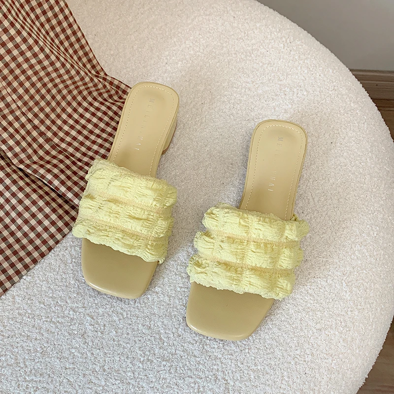 

Fashion Solid Color Thick Heel Wear-resistant Slippers 2022 Summer Hot Sale Women Slippers Comfortable Non-slip Home Slippers 39