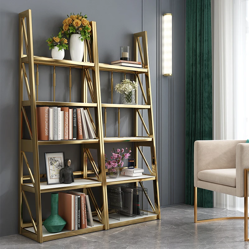 

Light luxury bookshelf shelf floor simple modern stainless steel bookcase desk storage rack metal multi-layer storage rack