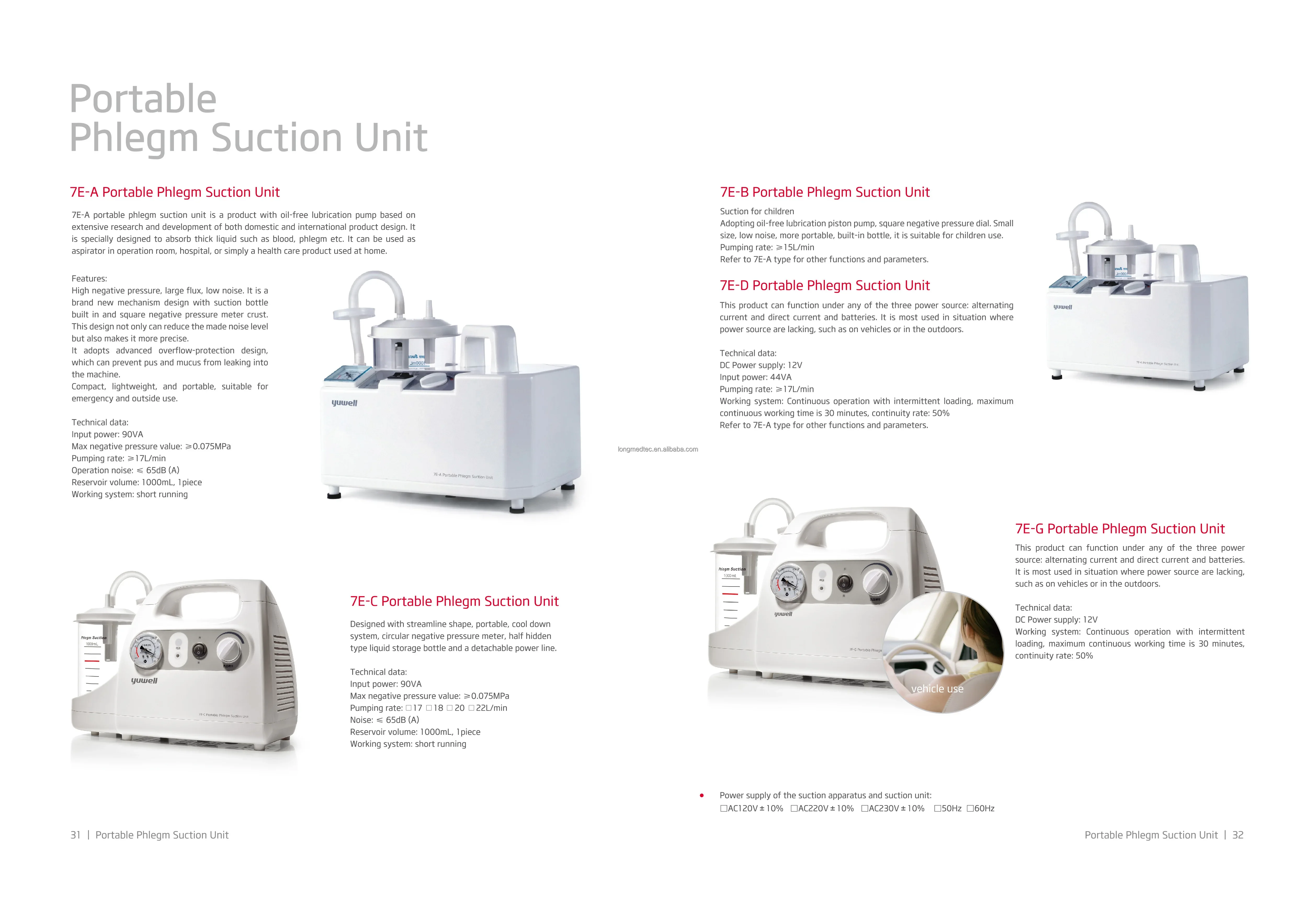 YUWELL 7A-23B me dical Мобильный аспиратор Аппарат Вакуумная электрическая машина для