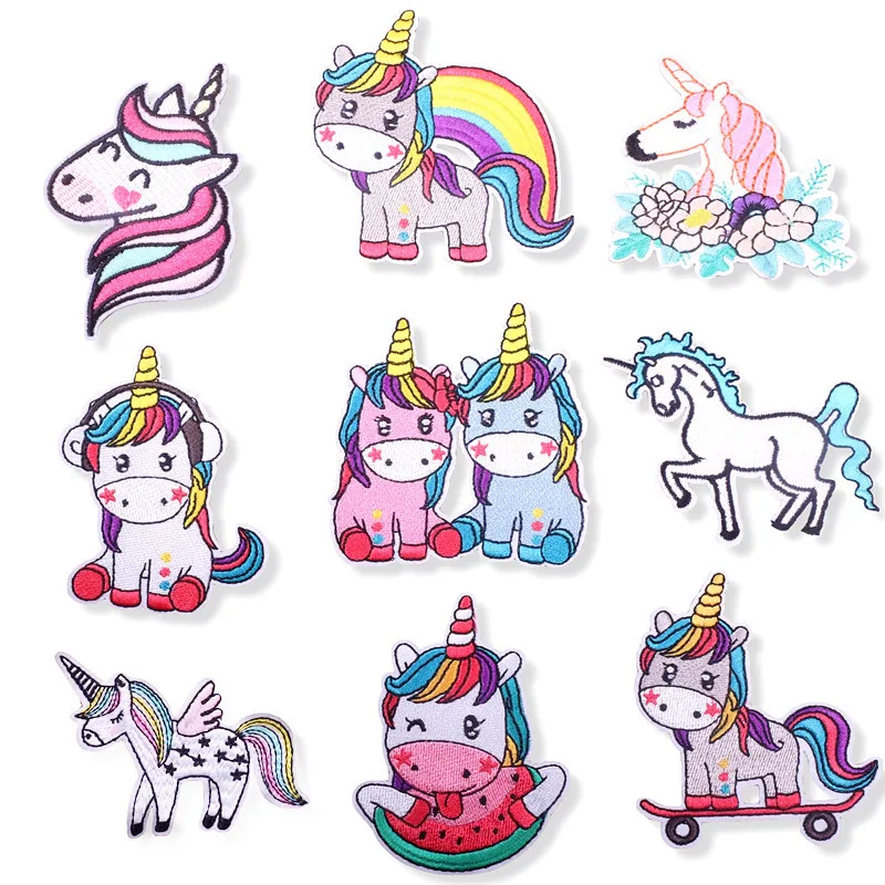 

9Pcs Cartoon cute unicorn Series For Child Clothes DIY Ironing on Embroidered Patches For Jeans Sticker Sew Patch Applique Badge