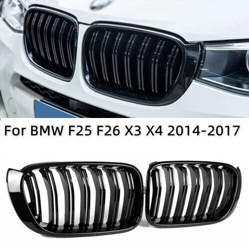

Глянцевая черная передняя решетка с двойной линией замены для BMW X3 X4 F25 F26 2014-2017, гоночные решетки, автомобильные аксессуары