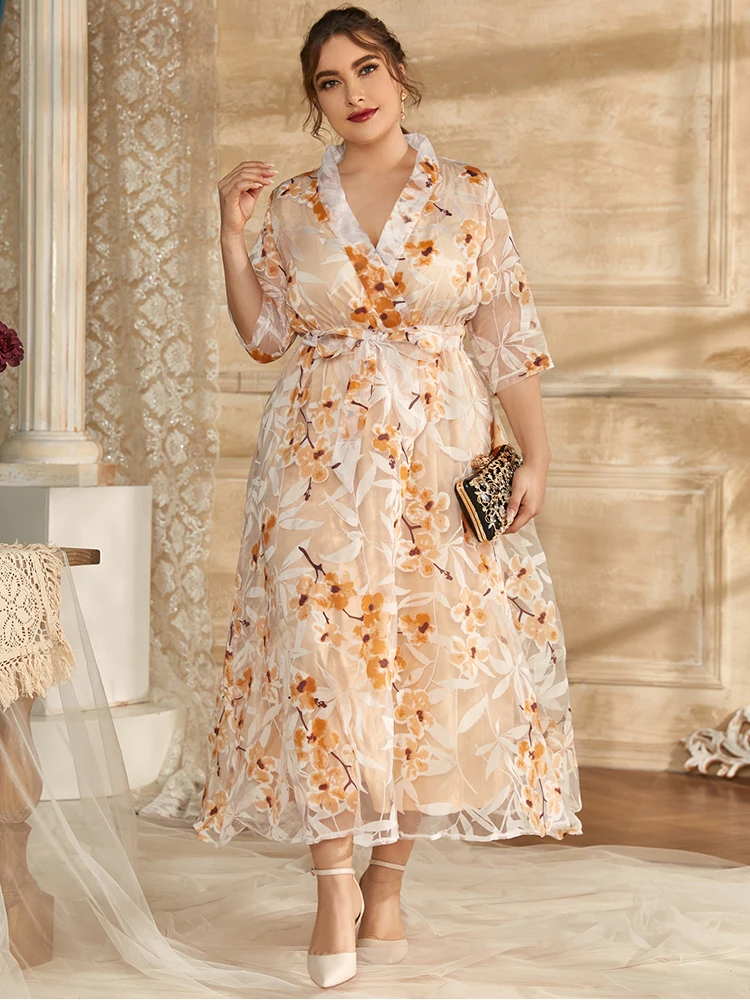 

TOLEEN Women Plus Size Oversized Maxi Dress 2022 Luxury Designer Chic Elegant Floral Large Long Evening Party Festival Clothing