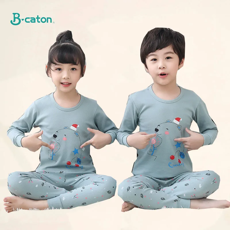 Children Cotton Underwear Set Autumn Winter Cartoon Boys Girs Pajama Set Long Sleeve Thermal Sleepwear Sets Kids Jumpsuit Set