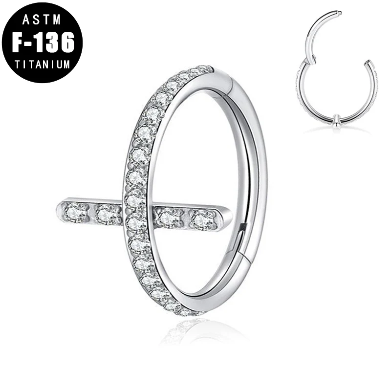 

ASTM F136 титановое кольцо для носа, кликер, пирсинг из циркония, крестообразное украшение для пирсинга хрящевой ткани уха, серьга для козелка у...