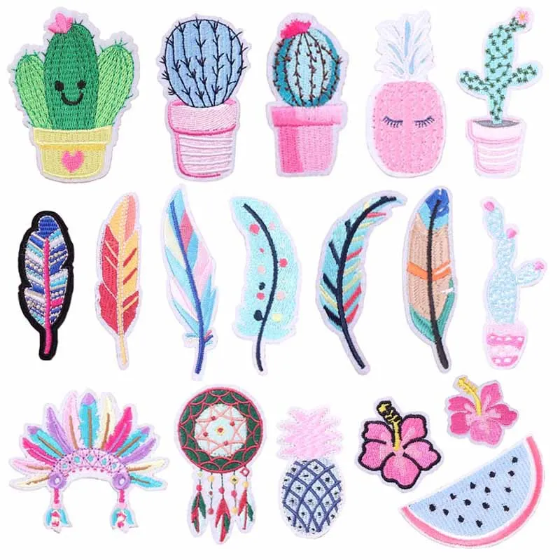 

Cactus Pineapple Cloth Sticker Feather Combination Embroidered Clothes Patch Decorative Patch For Clothing Backpack Bags Hats